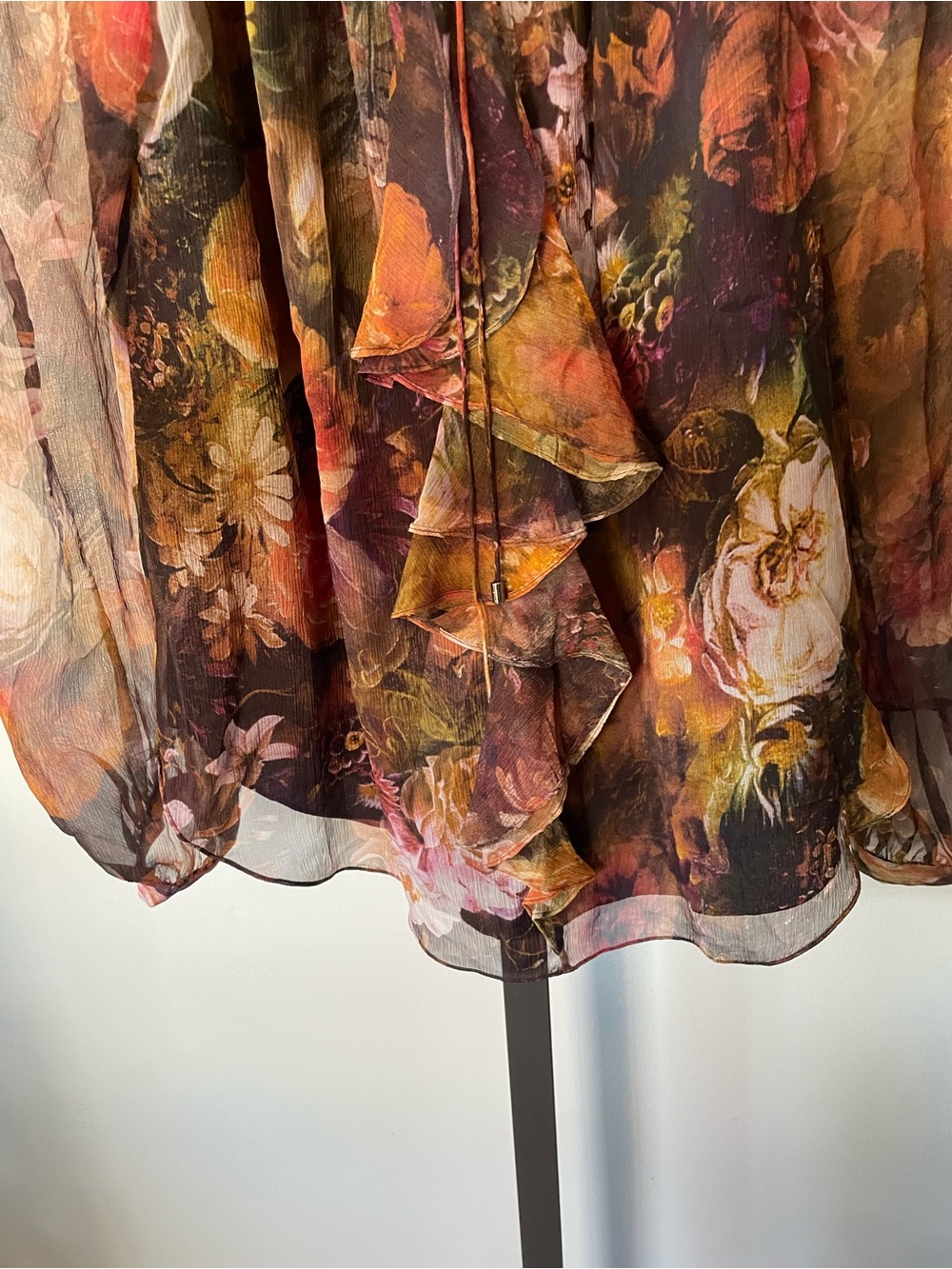 Haute Hippie 100% Silk Boho Peasant Blouse Ruffled Floral Size Large - Picture 7 of 9